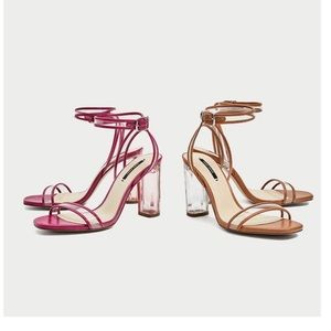 Zara Tan Vinyl Clear Block Heel Sandals
